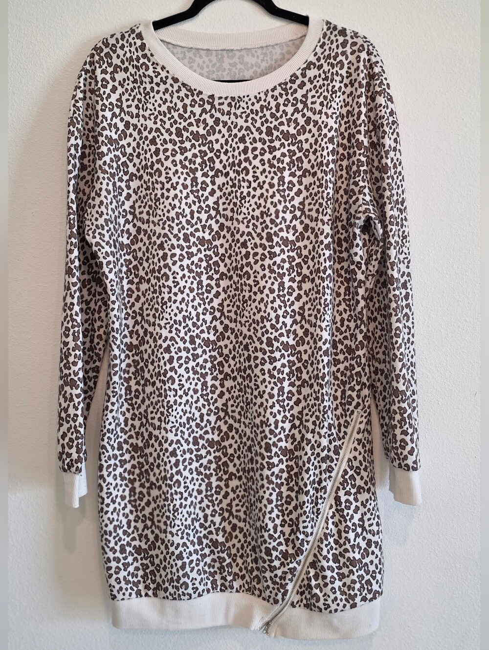 Leopard Print Long Sleeve Tunic Dress in Cream & Brown